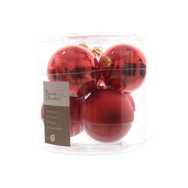 Christmas Baubles to Hang in Glass 8 cm Red Christmas. Set of 6