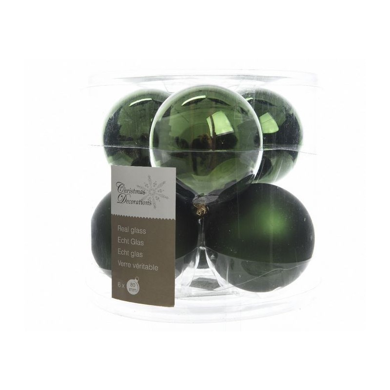 Christmas Baubles to Hang in Glass 8 cm Green. Set of 6