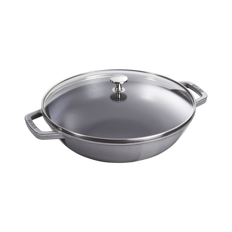 Cast Iron Wok with Glass Lid 30 cm Graphite Gray Cast Iron Wok with Glass Lid 30 cm Graphite Gray