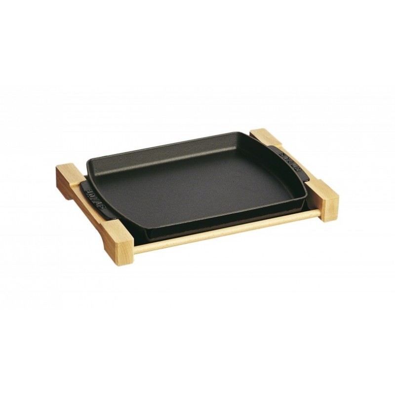 Cast Iron Tray with Wooden Support 33 x 23 cm Black Cast Iron Tray with Wooden Support 33 x 23 cm Black