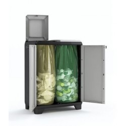 Keter Split Cabinet Recycling Premium - Meuble Pour Collecte Séparée Des Déchets Avec Pieds Et Ouverture À Pression - 68X39X92H