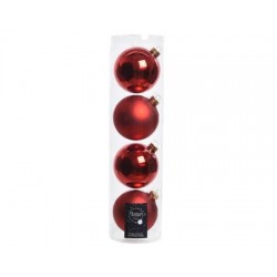 Boules de Noël à suspendre en verre 10 cm Noël rouge. Lot de 4