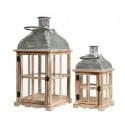 Medium Gray Washed wooden lantern with glass dim 20x20x39 cm