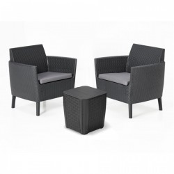 Keter Set 2 Fauteuils + Table de Rangement avec Coussins SALEMO BALCON Graphite