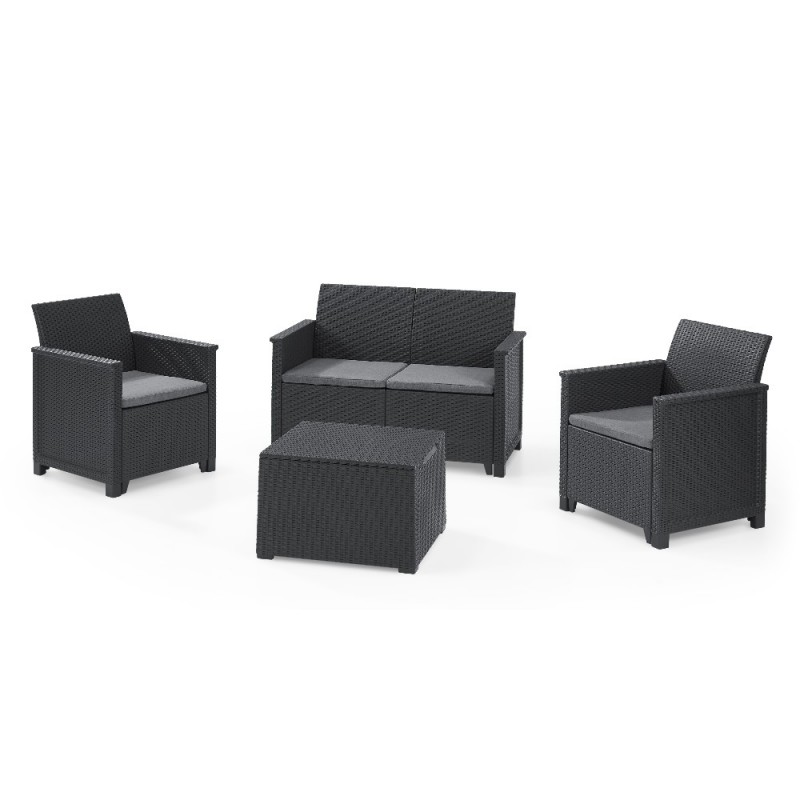 Keter Set 2 Fauteuils + Canapé + Table Basse EMMA LOUNGE Graphite