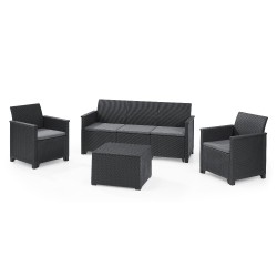 Keter Set 2 Armchairs + 3 Seater Sofa + EMMA LOUNGE Graphite Storage Table