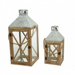 Lanterne en bois avec verre Medium dim 18x18x41 cm. Pièce unique