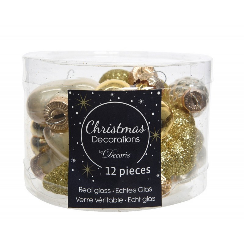Mini décorations en verre à suspendre. Lot de 12 Mini décorations en verre à suspendre. Lot de 12