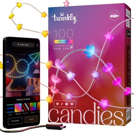 Twinkly CANDIES Lumières de Noël Étoiles Intelligentes 100 LED RVB II Génération Câble Transparent