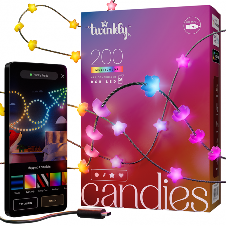 Twinkly CANDIES Lumières de Noël étoiles intelligentes 200 LED RVB II génération Câble vert