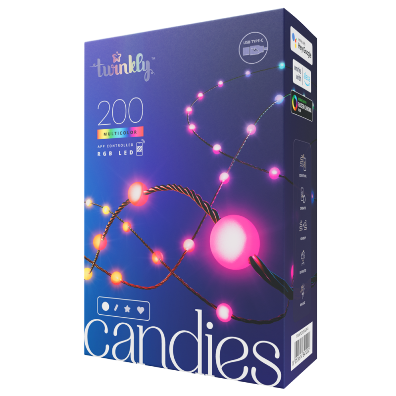 Twinkly CANDIES Ball Lumières de Noël Smart 200 LED RVB II Génération Câble Vert