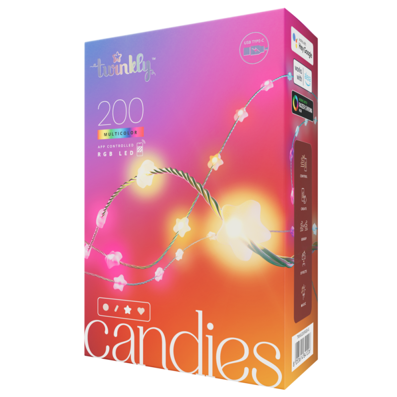 Twinkly CANDIES Lumières de Noël étoiles intelligentes 200 LED RVB II génération Câble vert