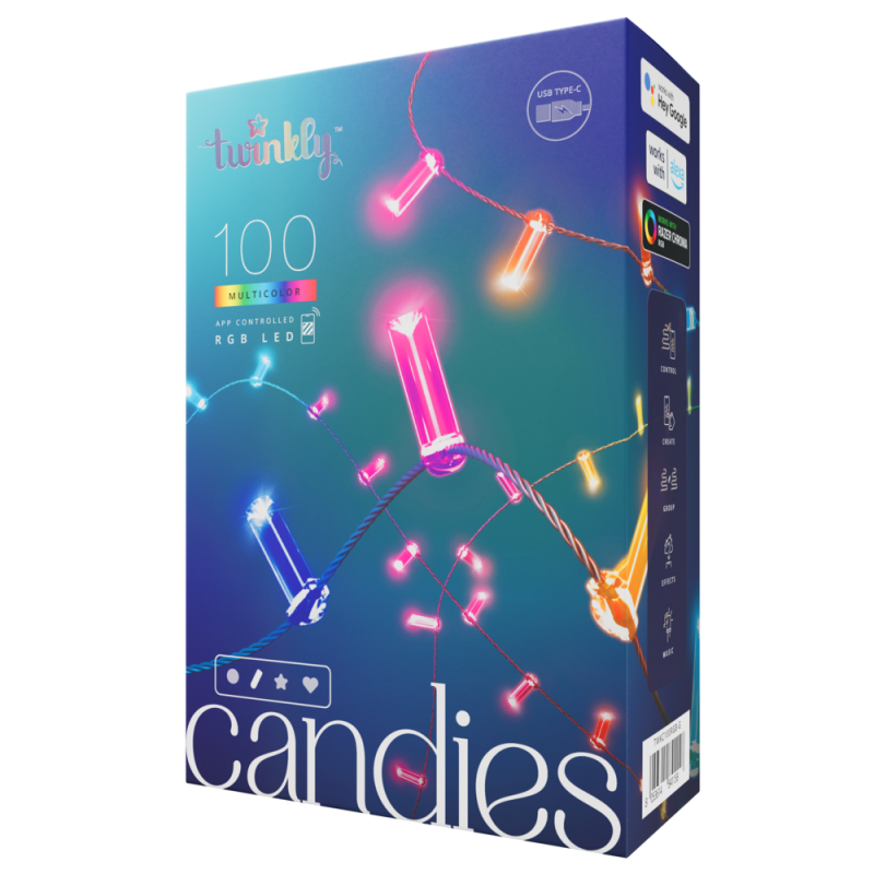 Twinkly CANDIES Bougie Intelligente Lumières de Noël 100 LED RVB II Génération Câble Vert