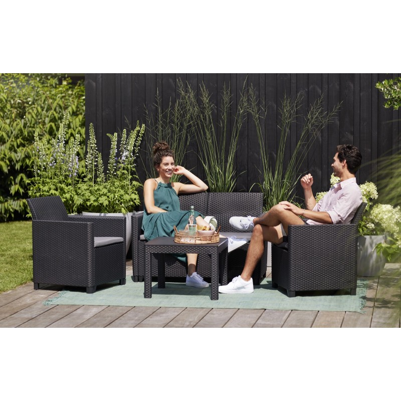 Keter Ensemble Lounge MARIE Canapé Graphite + 2 Fauteuils + Table Basse Ouverte Keter Ensemble Lounge MARIE Canapé Graphite + 2 Fauteuils + Table Basse Ouverte