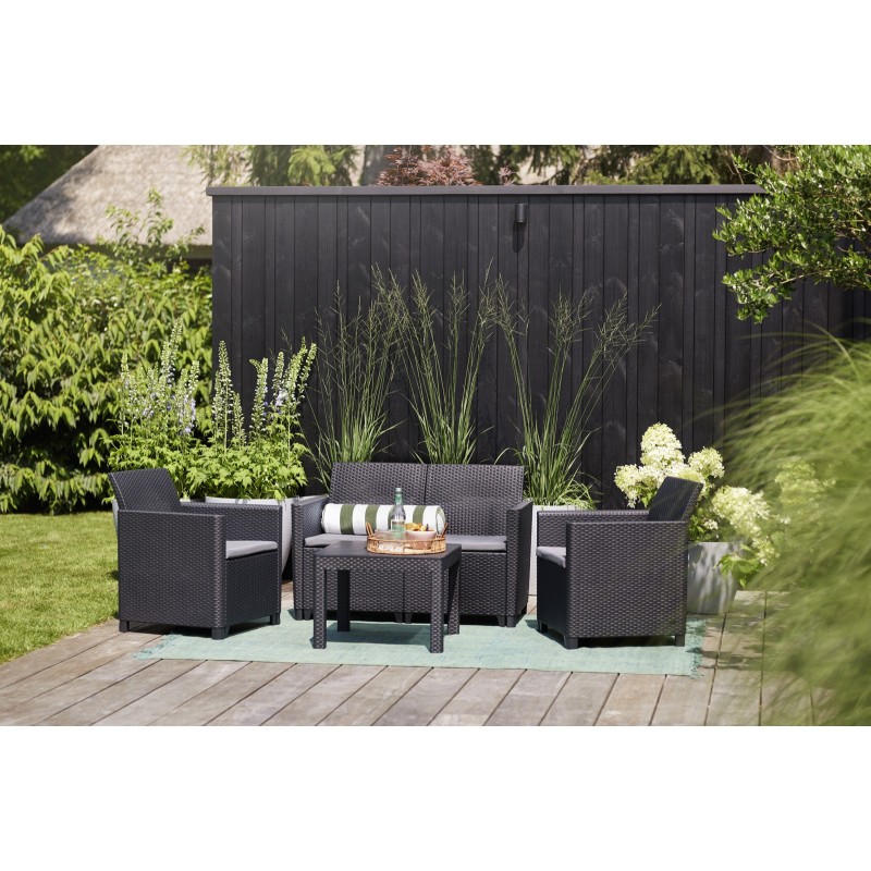 Keter Ensemble Lounge MARIE Canapé Graphite + 2 Fauteuils + Table Basse Ouverte Keter Ensemble Lounge MARIE Canapé Graphite + 2 Fauteuils + Table Basse Ouverte