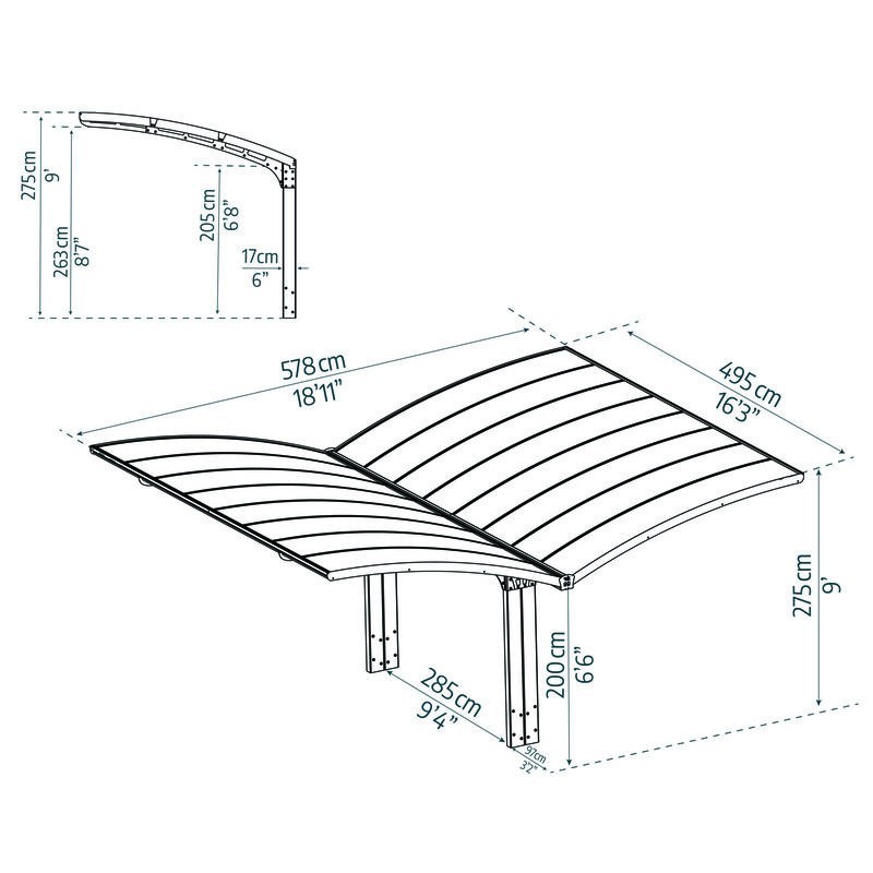 Canopia Arizona Wave Carport doppio en aluminium 6x5 m Canopia Arizona Wave Carport doppio en aluminium 6x5 m
