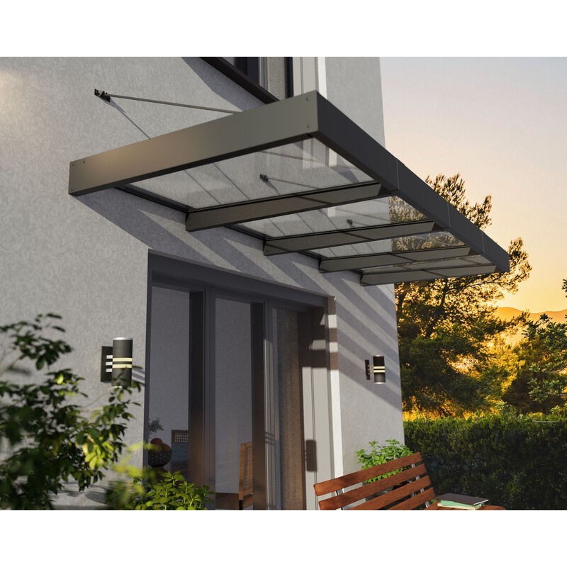 Canopia Sophia XL Auvent de porte 379x140x67 cm - cadre gris, panneau transparent