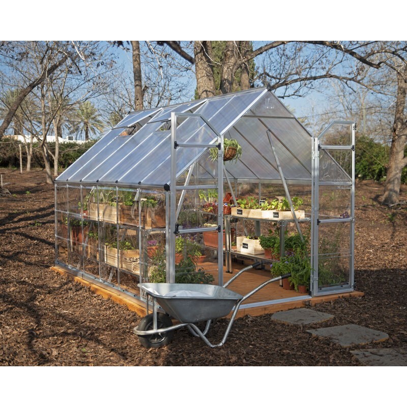 Canopia Balance Serre de jardin hybride en polycarbonate 367x244x229 cm Argent