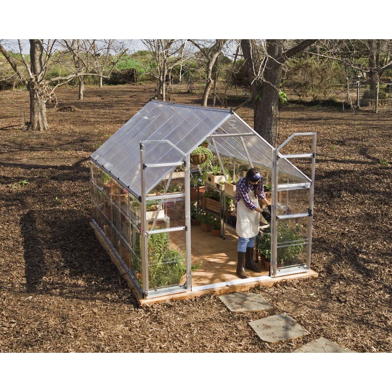 Canopia Balance Serre de jardin hybride en polycarbonate 367x244x229 cm Argent