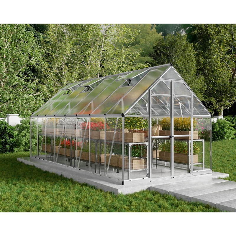 Canopia Balance Serre de jardin hybride en polycarbonate 487x244x229 cm Argent Canopia Balance Serre de jardin hybride en polycarbonate 487x244x229 cm Argent
