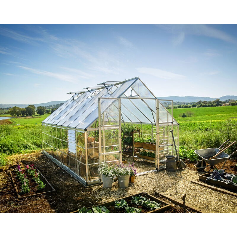 Canopia Balance Serre de jardin hybride en polycarbonate 484x304x257 cm Argent