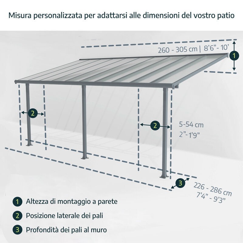 Canopia Olympia Pergola adossée en aluminium 3x6.2 m Gris Canopia Olympia Pergola adossée en aluminium 3x6.2 m Gris