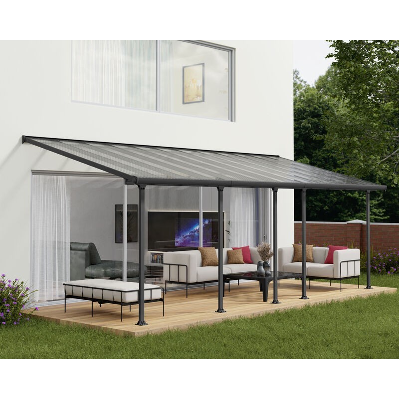 Canopia Feria Pergola adossée en aluminium 3x7.3 m Gris Canopia Feria Pergola adossée en aluminium 3x7.3 m Gris