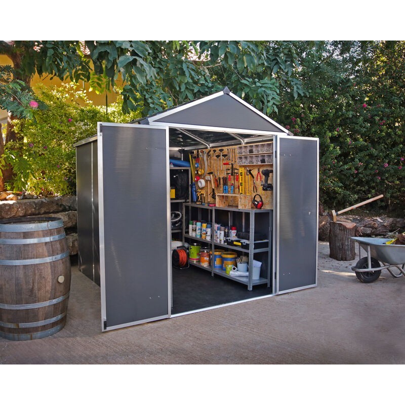 Canopia Rubicon Abri de jardin en polycarbonate ultra résistant 229x185x217 cm Gris foncé Canopia Rubicon Abri de jardin en polycarbonate ultra résistant 229x185x217 cm Gris foncé