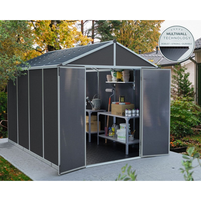 Canopia Rubicon Abri de jardin en polycarbonate ultra résistant 303x237x235 cm Gris foncé Canopia Rubicon Abri de jardin en polycarbonate ultra résistant 303x237x235 cm Gris foncé