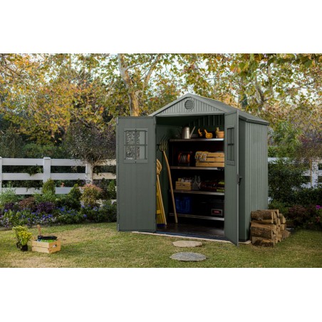 Keter Abri de Jardin en Résine DARWIN 6x4 Green avec Fenêtres Frontales