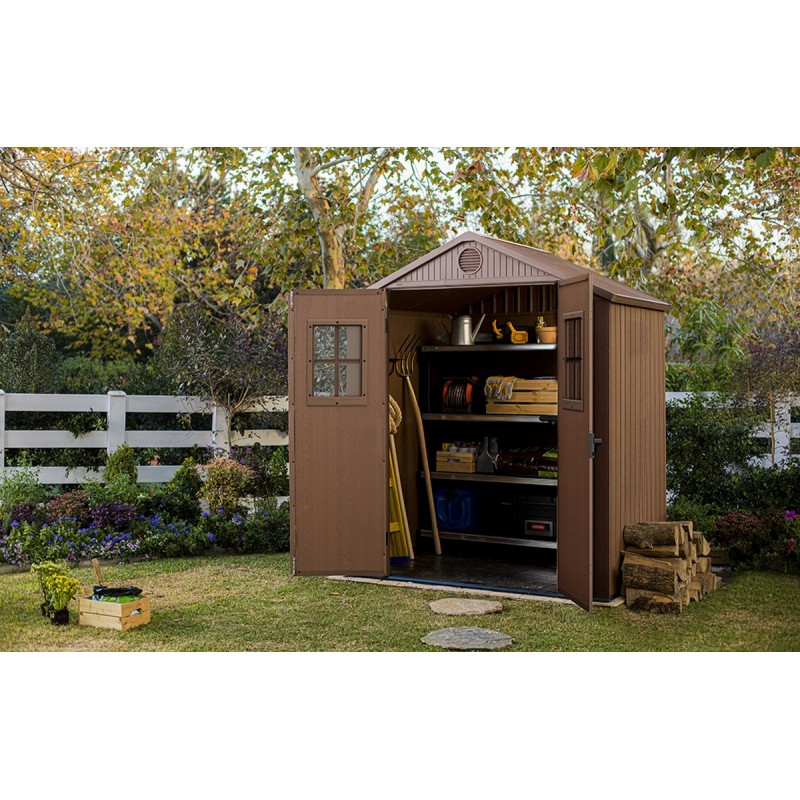 Keter Abri de Jardin en Résine DARWIN 6x4 Wood avec Fenêtres Frontales