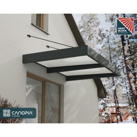 Canopia Sophia XL Auvent de porte 190x140 cm - cadre gris, panneaux blanc opale