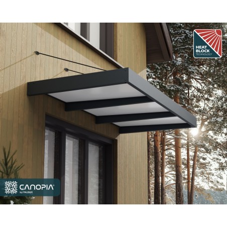 Canopia Sophia XL Auvent de porte 290x140 cm - cadre gris, panneaux blanc opale