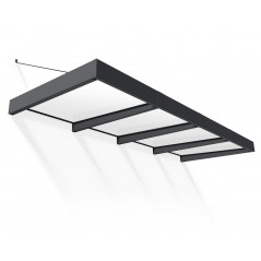 Canopia Sophia XL Auvent de porte 380x140 cm - cadre gris, panneaux blanc opale