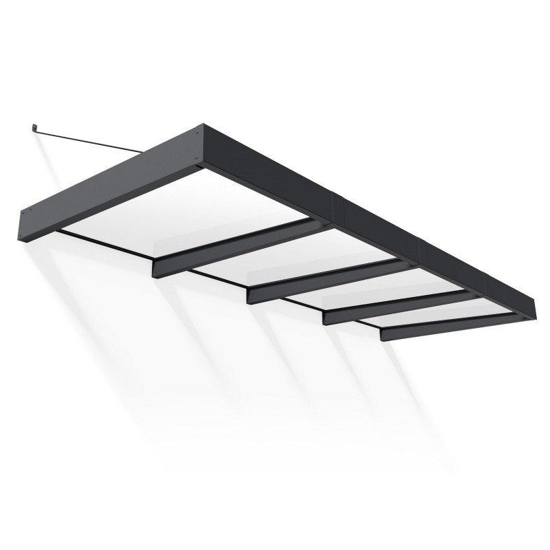 Canopia Sophia XL Auvent de porte 380x140 cm - cadre gris, panneaux blanc opale