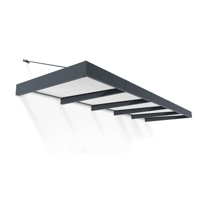 Canopia Sophia XL Auvent de porte 470x140 cm - cadre gris, panneaux blanc opale