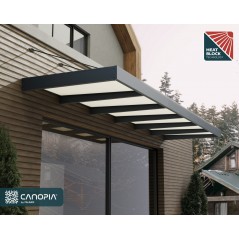 Canopia Sophia XL Auvent de porte 570x140 cm - cadre gris, panneaux blanc opale