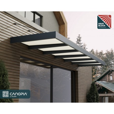 Canopia Sophia XL Auvent de porte 570x140 cm - cadre gris, panneaux blanc opale