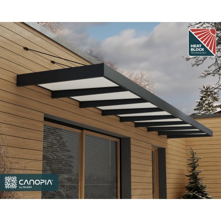 Canopia Sophia XL Auvent de porte 750x140 cm - cadre gris, panneaux blanc opale