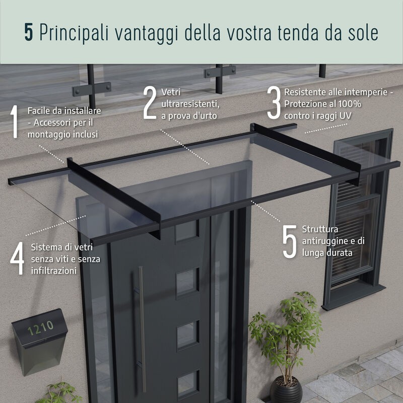 Canopia Sophia XL Auvent de porte 750x140 cm - cadre gris, panneaux blanc opale