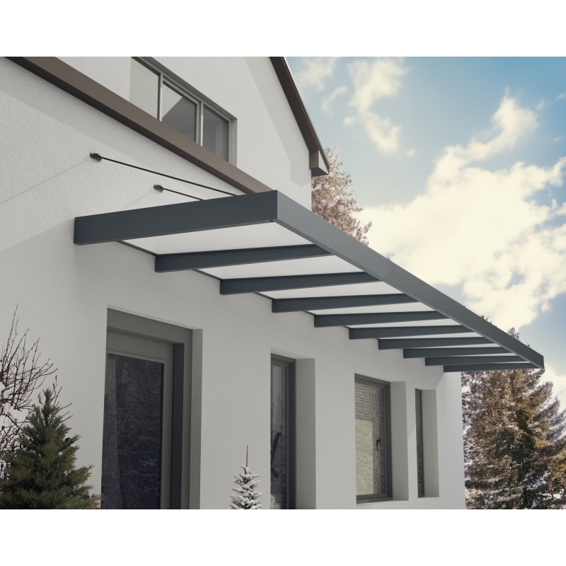 Canopia Sophia XL Auvent de porte 850x140 cm - cadre gris, panneaux blanc opale