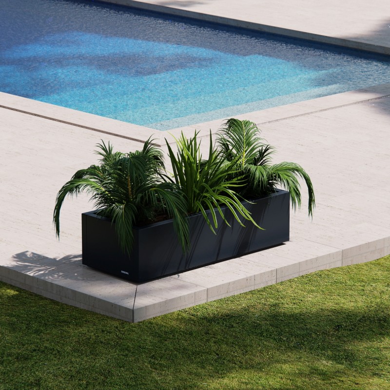 Jardinière basse Herstera PLANTER XIC 150 en métal anthracite 150x40x25cm Jardinière basse Herstera PLANTER XIC 150 en métal anthracite 150x40x25cm