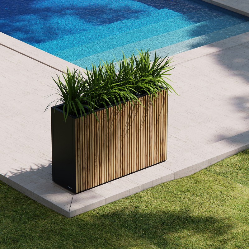 Jardinière haute Herstera DECO PLANTER DIVIDER 40 en Métal Noir et Bois 100x40x80 cm