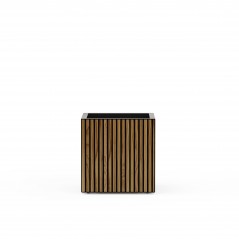 Herstera DECO PLANTER Jardinière Cube en Métal Noir et Bois 50x50x50 cm