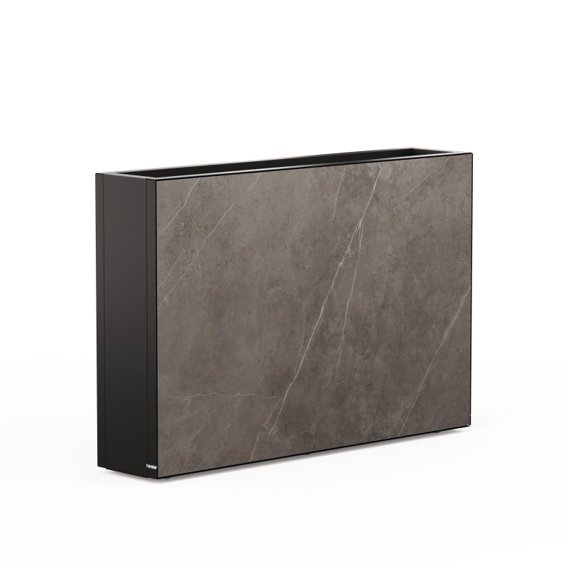 Herstera DECO PLANTER DIVIDER 25 Jardinière haute en métal noir et panneau effet marbre 100x25x80 cm
