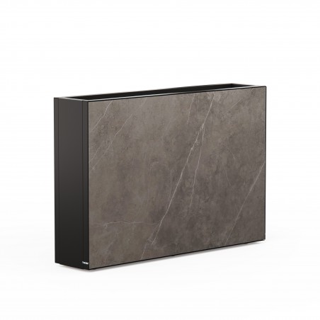 Jardinière haute Herstera DECO PLANTER DIVIDER 25 en métal noir et panneau effet marbre 120x25x80 cm