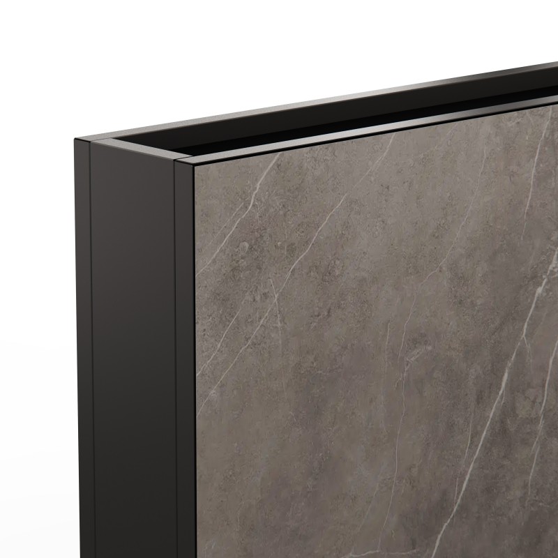 Herstera DECO PLANTER DIVIDER 25 Jardinière haute en métal noir et panneau effet marbre 100x25x80 cm