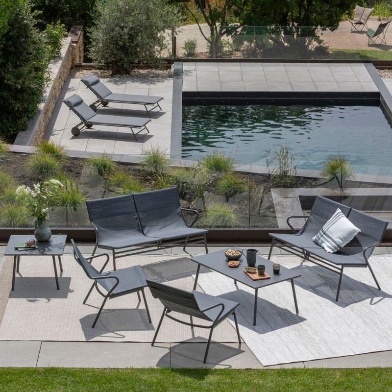 Banquette basse capitonnée VENCE LaFuma LFM5287 Obsidienne/Titane