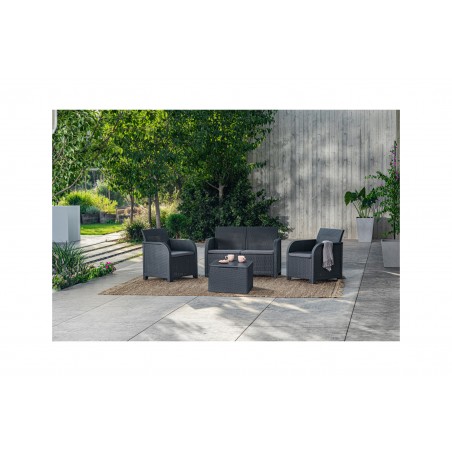 Keter Ensemble 2 Fauteuils + Canapé + Table de Rangement ROSALIE LOUNGE Anthracite