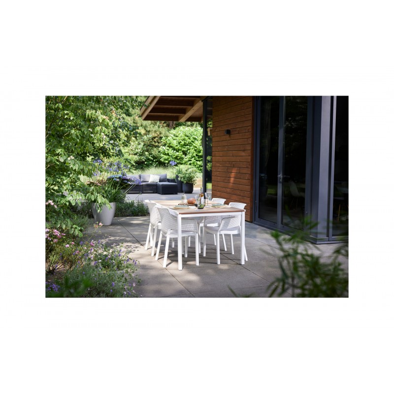 Keter Table PORTO 160 avec effet bois et structure blanche